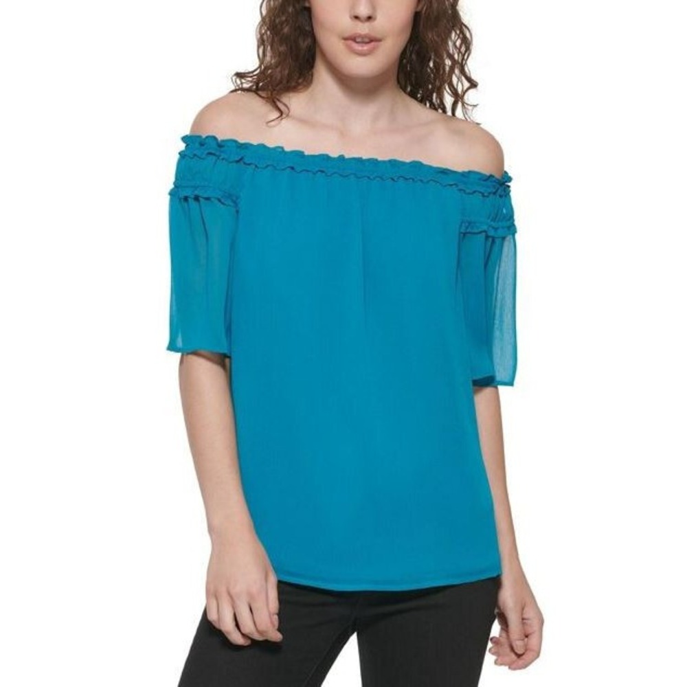 DKNY women blouse top shirt GROUP 10N P1JA7HRG malachite polyester sz XS $49